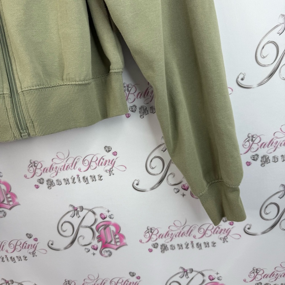 Ardene cropped sweater hoodie Olive Green Women's Cropped Hoodie Jacket - Picture 4 of 13